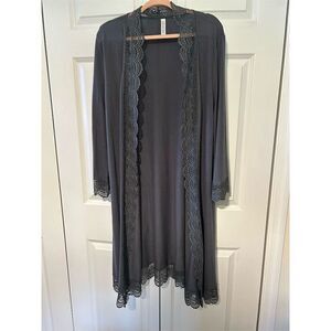 Tickled Teal Women's 3XL Gray Lace Trim 3/4 Sleeve Cardigan